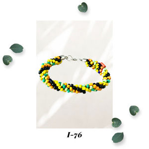Rigid - Kumihimo Beaded Rope Bracelet - Black Yellow Green Orange